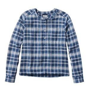 L.L. Bean Day Breeze Plaid Woven Henley Shirt Long Sleeve Blue Button  Size M